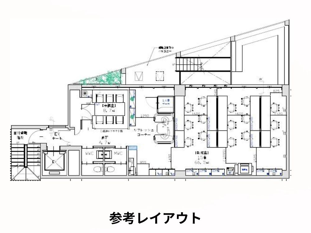 千代田区神田三崎町のテラス付きオフィス物件（水道橋駅徒歩1分、約30坪）